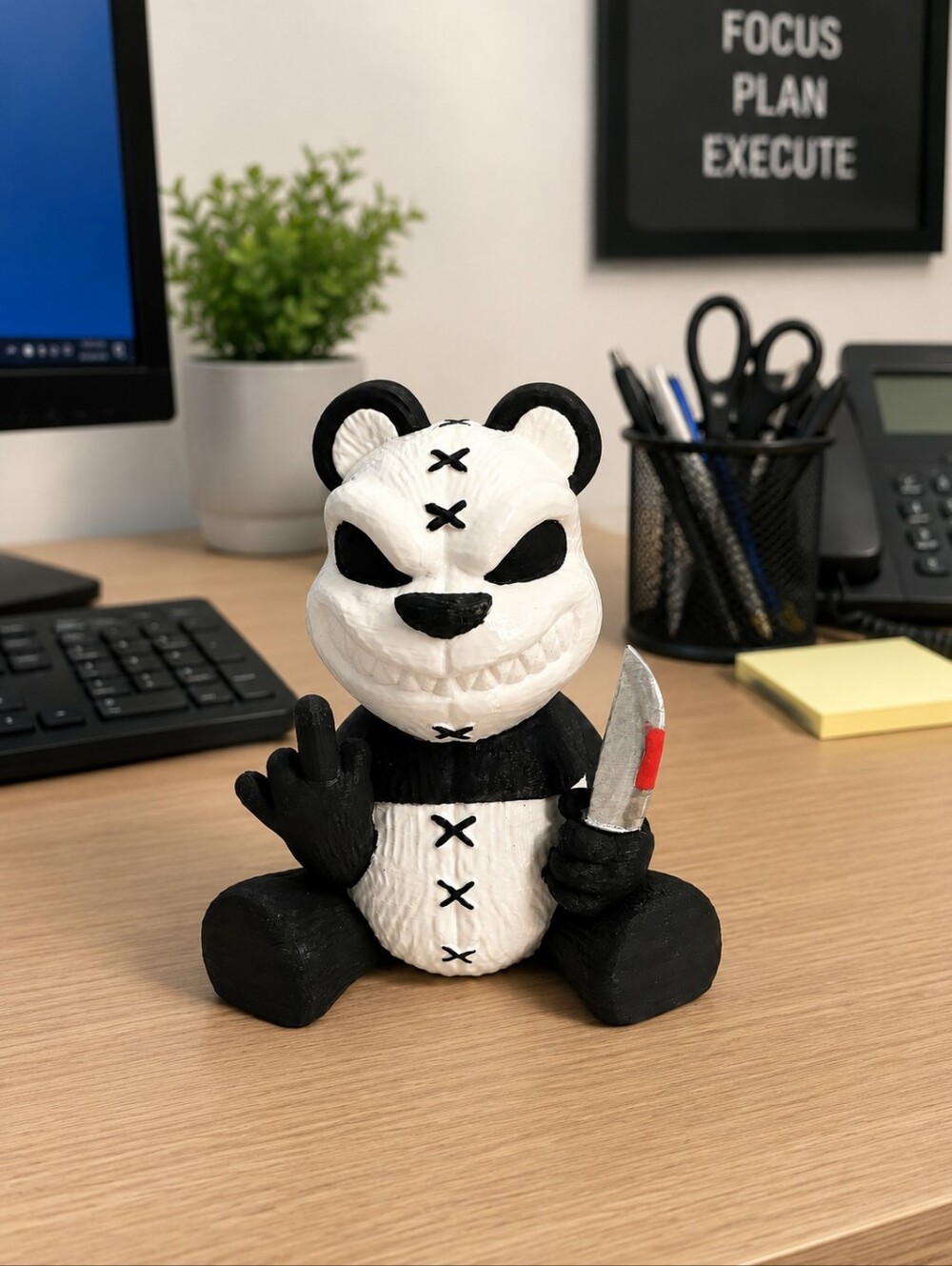 3D Printed Creepy Panda Figurine Gothic Horror Desk Decor Handmade Collectible - Picture 3 of 8